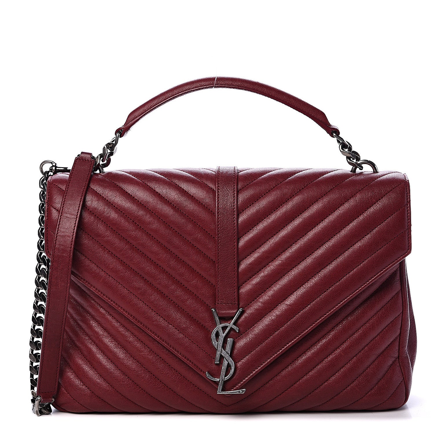 Saint Laurent Sheepskin Matelasse Chevron Large College Monogram Satchel Oxblood 1 of 18