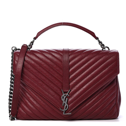 Saint Laurent Sheepskin Matelasse Chevron Large College Monogram Satchel Oxblood 1 of 18