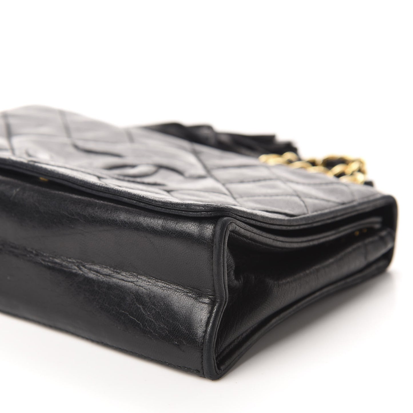 Lambskin Quilted Small Tassel Single Flap Black