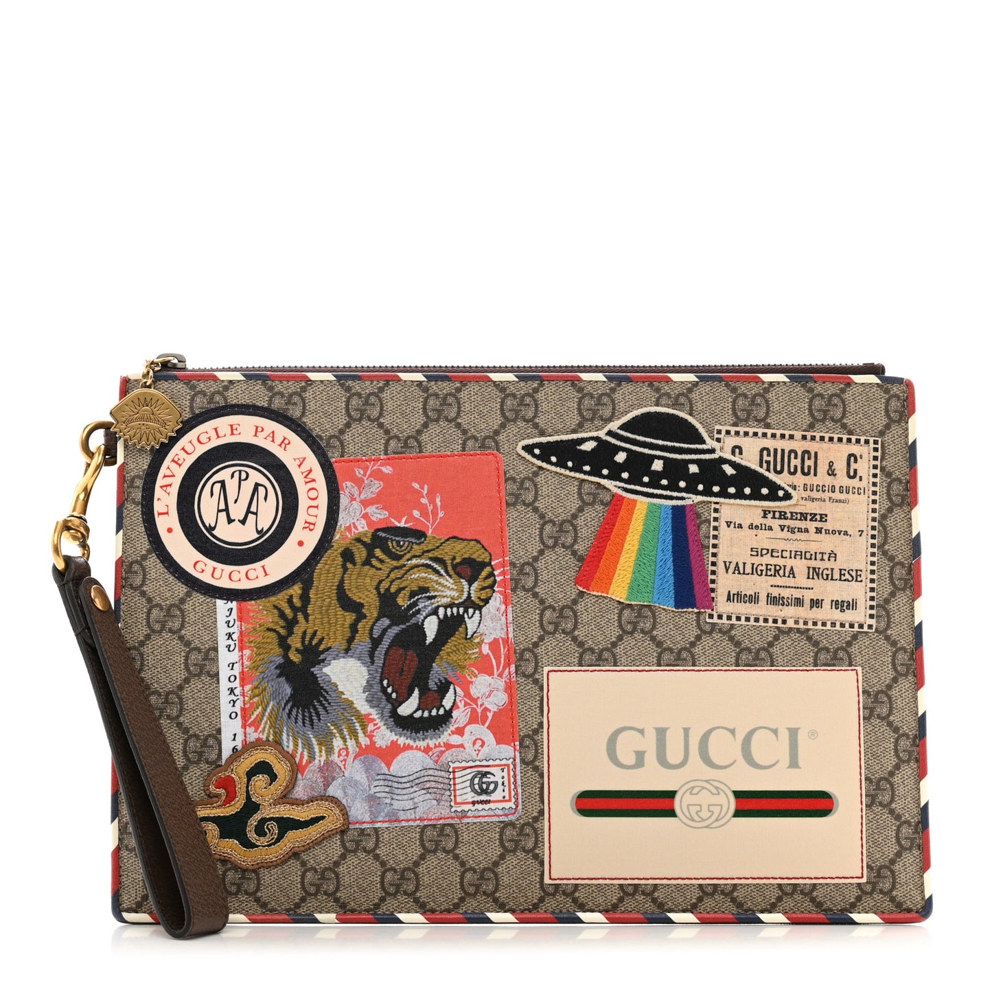 GG Supreme Monogram Courrier Documents Holder Beige New Acero