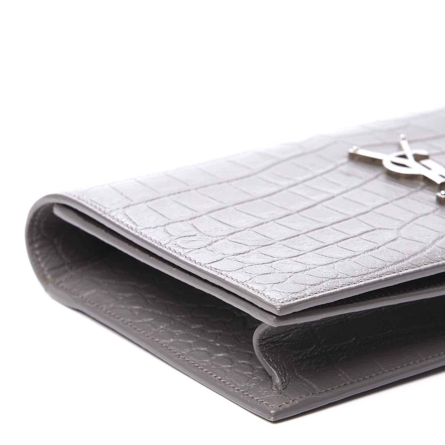 Saint Laurent Croc Embossed Calfskin Classic Kate Monogram Clutch Fog 6 of 9