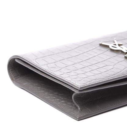 Saint Laurent Croc Embossed Calfskin Classic Kate Monogram Clutch Fog 6 of 9