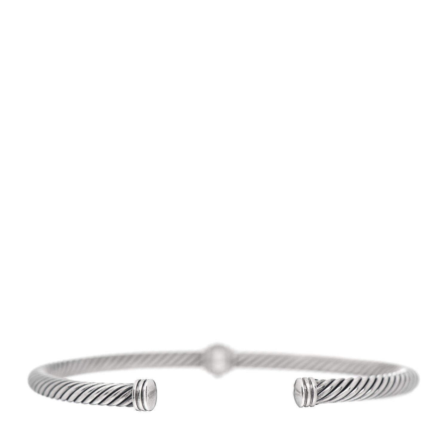 David Yurman Sterling Silver 18K White Gold Diamond 4mm Cable Classics Station Bracelet 3 of 4