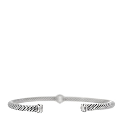 David Yurman Sterling Silver 18K White Gold Diamond 4mm Cable Classics Station Bracelet 3 of 4