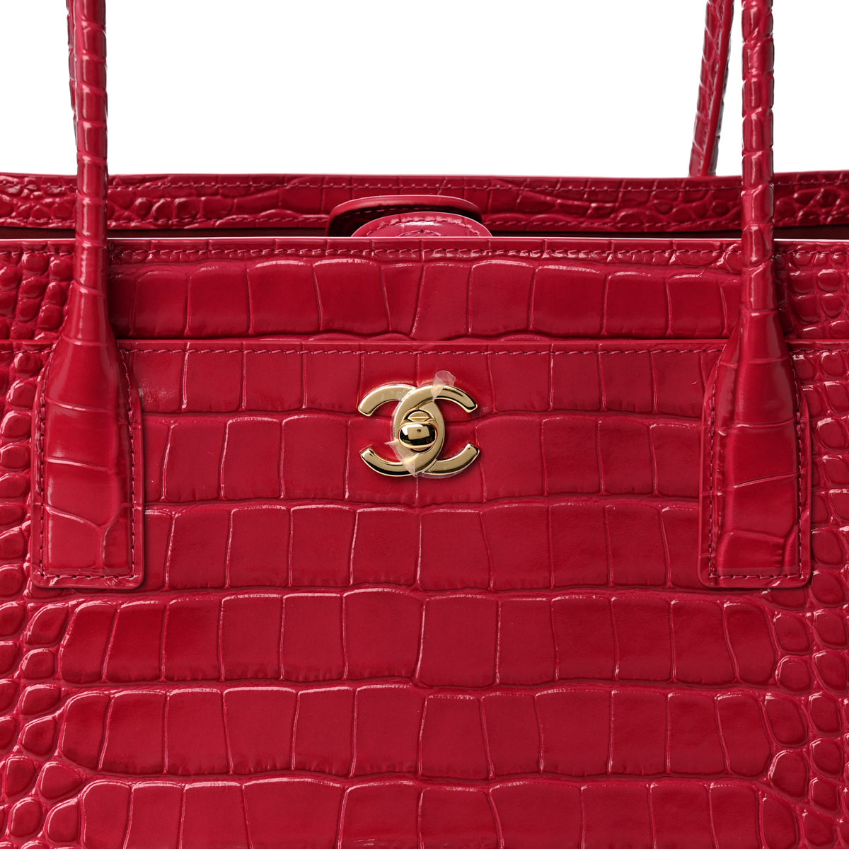 Chanel Calfskin Crocodile Embossed Archetype Small Shopping Tote Fuchsia 8 of 11