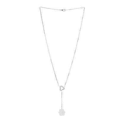 Chanel 18K White Gold Diamond Agate Camelia Sculpte Pendant Necklace 3 of 4