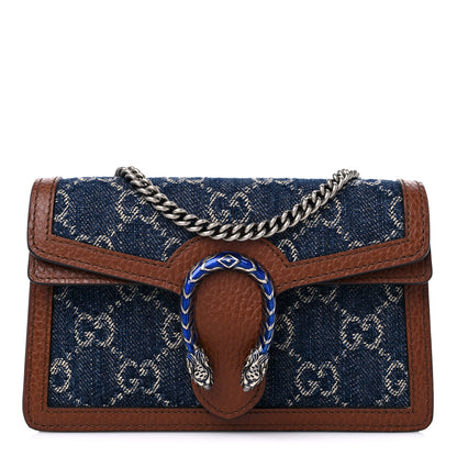 Gucci New Denim GG Monogram Dollar Calfskin Enamel Super Mini Dionysus Shoulder Bag Blue Tea Cuir Epilog Electric Blue 1 of 8