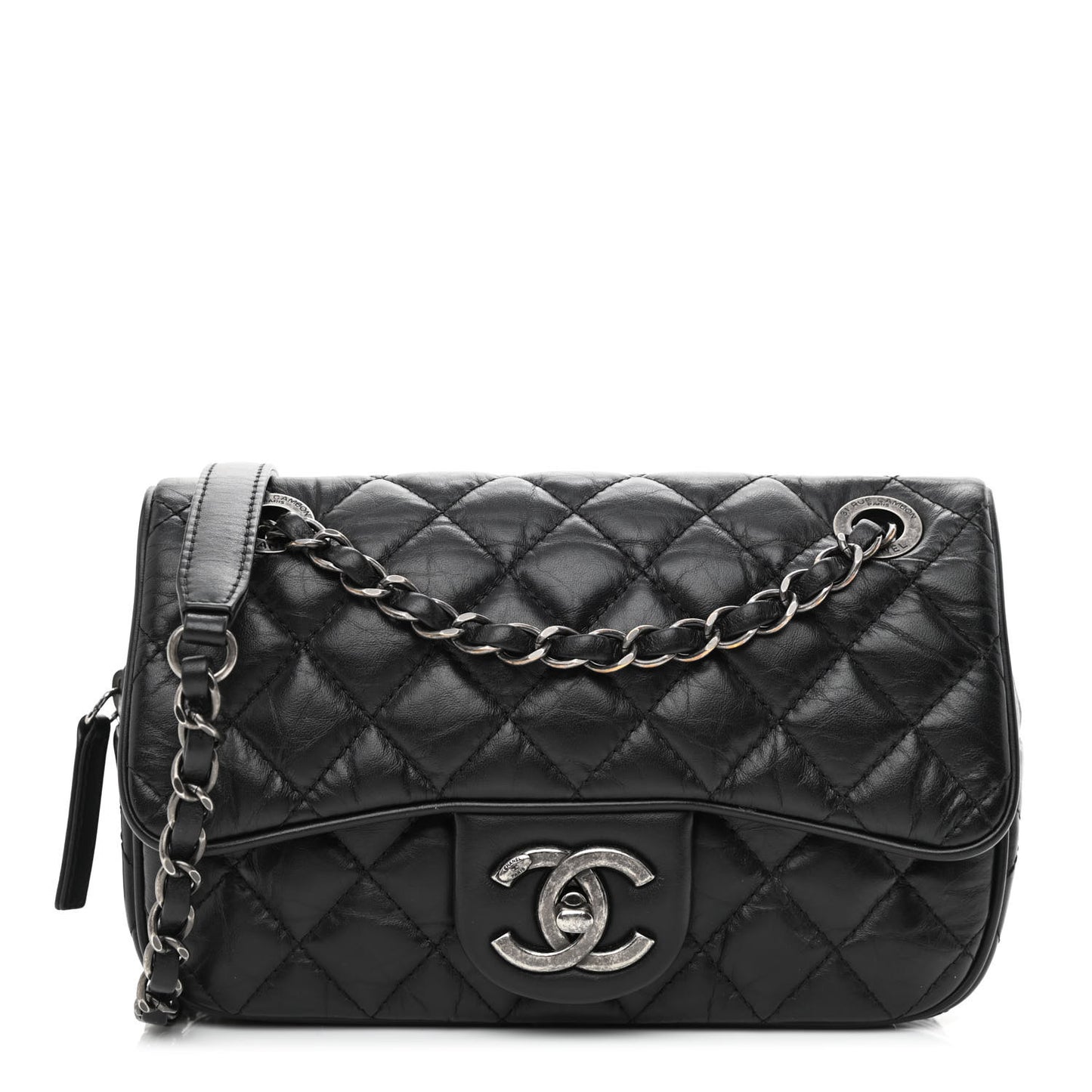 Aged Calfskin Quilted Small Easy Flap Black