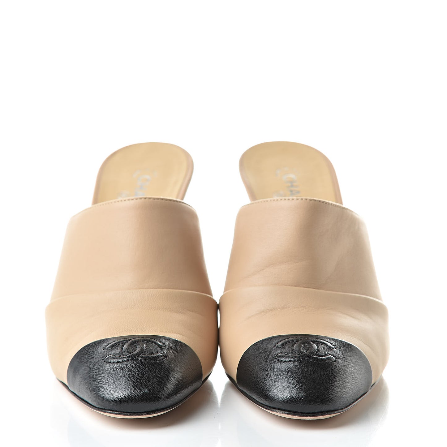 Lambskin Cap Toe CC Mules 36.5 Beige
