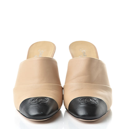 Chanel Lambskin Cap Toe CC Mules 36.5 Beige 2 of 13
