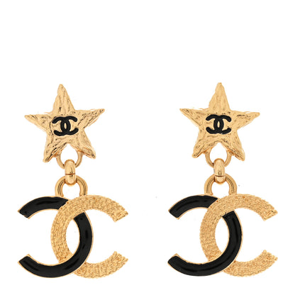 Chanel Metal Enamel CC Star Drop Earrings Gold Black 1 of 4