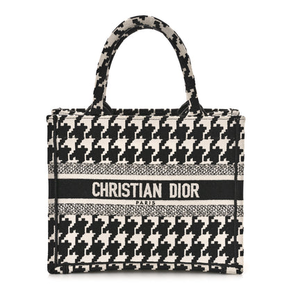 Christian Dior CHRISTIAN DIOR Canvas Houndstooth Embroidered Small Book Tote Black White 1 of 11