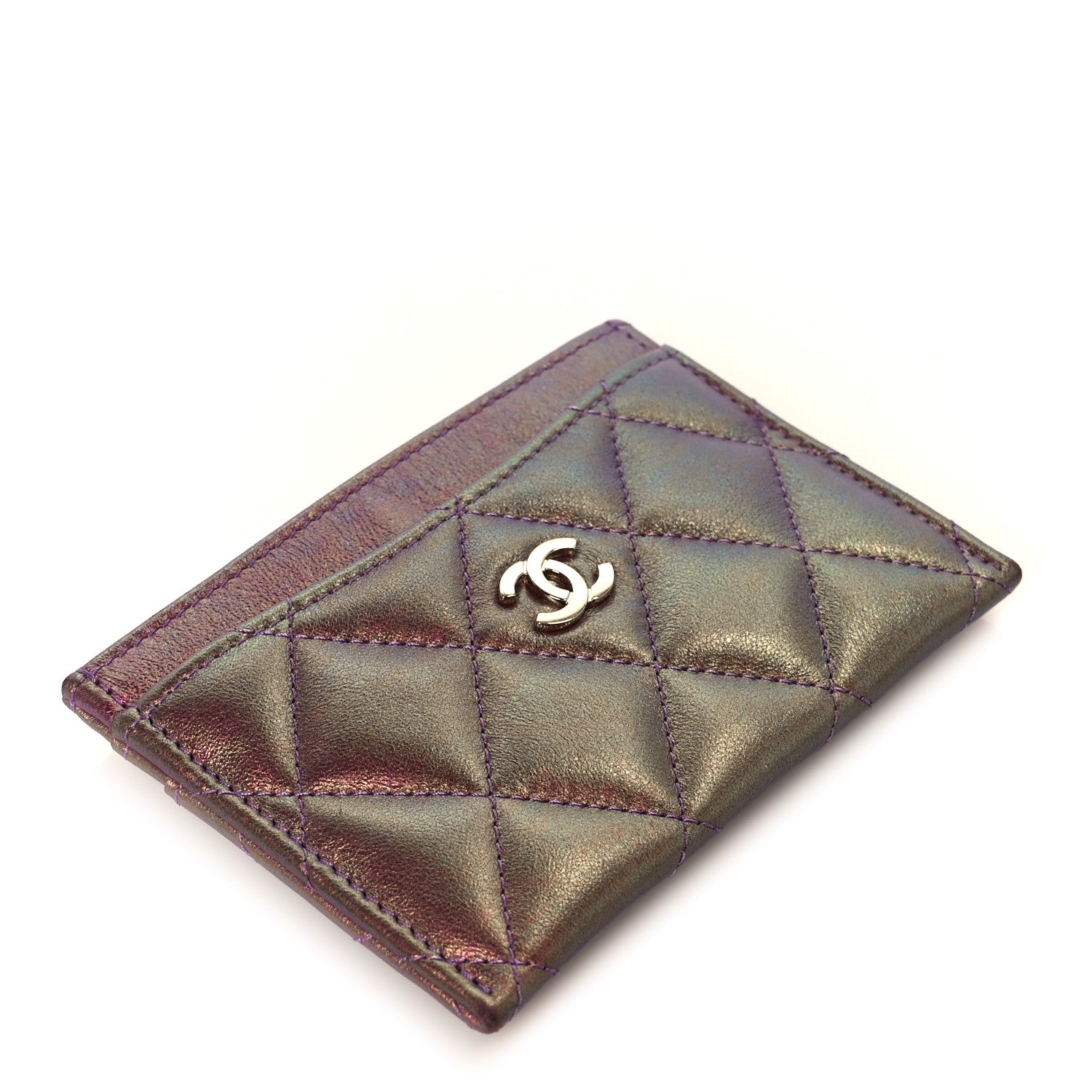 Chanel Iridescent Lambskin Quilted Card Holder Purple 4 of 9