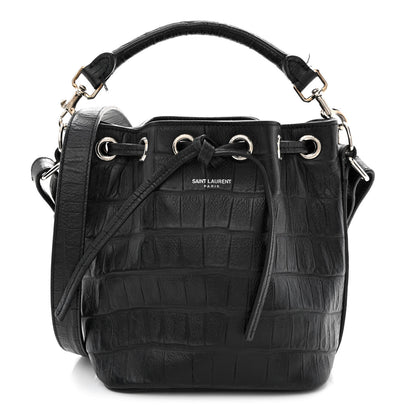 Saint Laurent Calfskin Crocodile Embossed Small Emmanuelle Bucket Bag Black 1 of 13