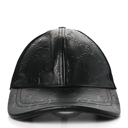 Gucci Calfskin Mesh GG Tennis Embossed Gary Baseball Hat L Black 2 of 9