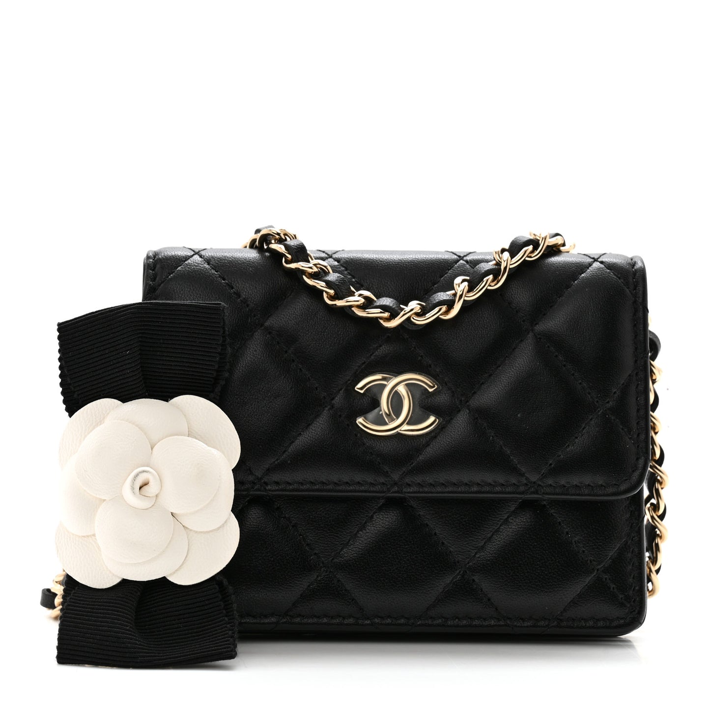 Lambskin Quilted My Chanel Lady Card Holder On Chain Black