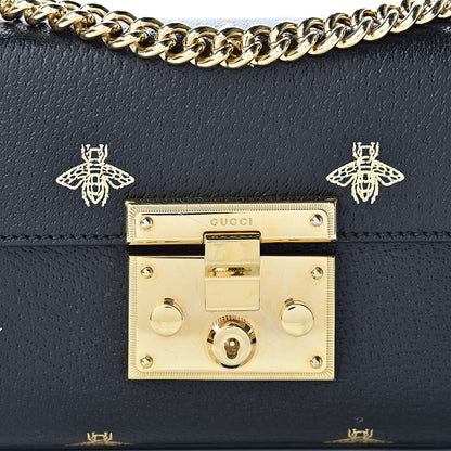 Gucci Grained Calfskin Bee Star Small Padlock Shoulder Bag Black 8 of 13