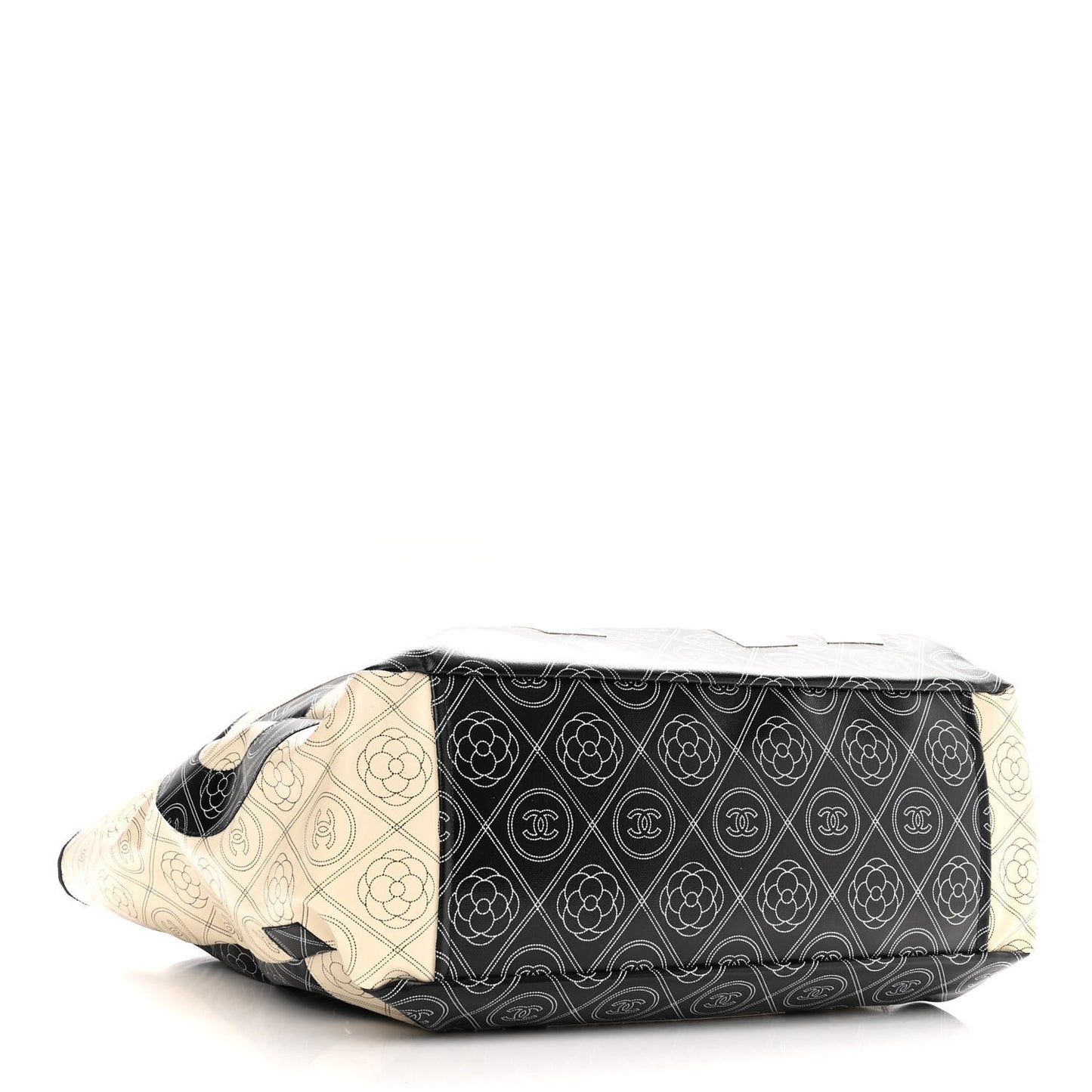 Coated Canvas Camellia Large Shopping Tote Black Beige