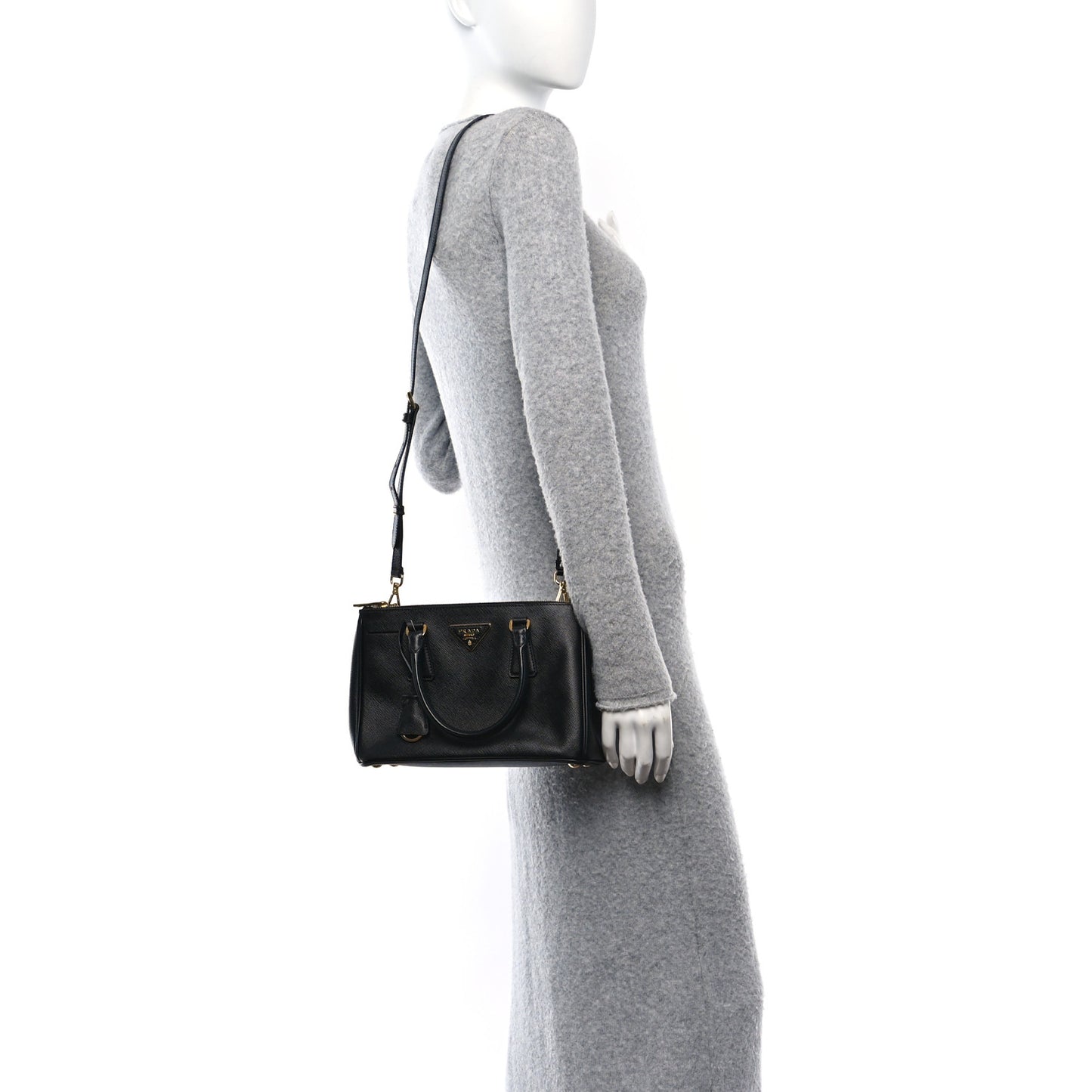 Saffiano Vernice Mini Galleria Double Zip Tote Black
