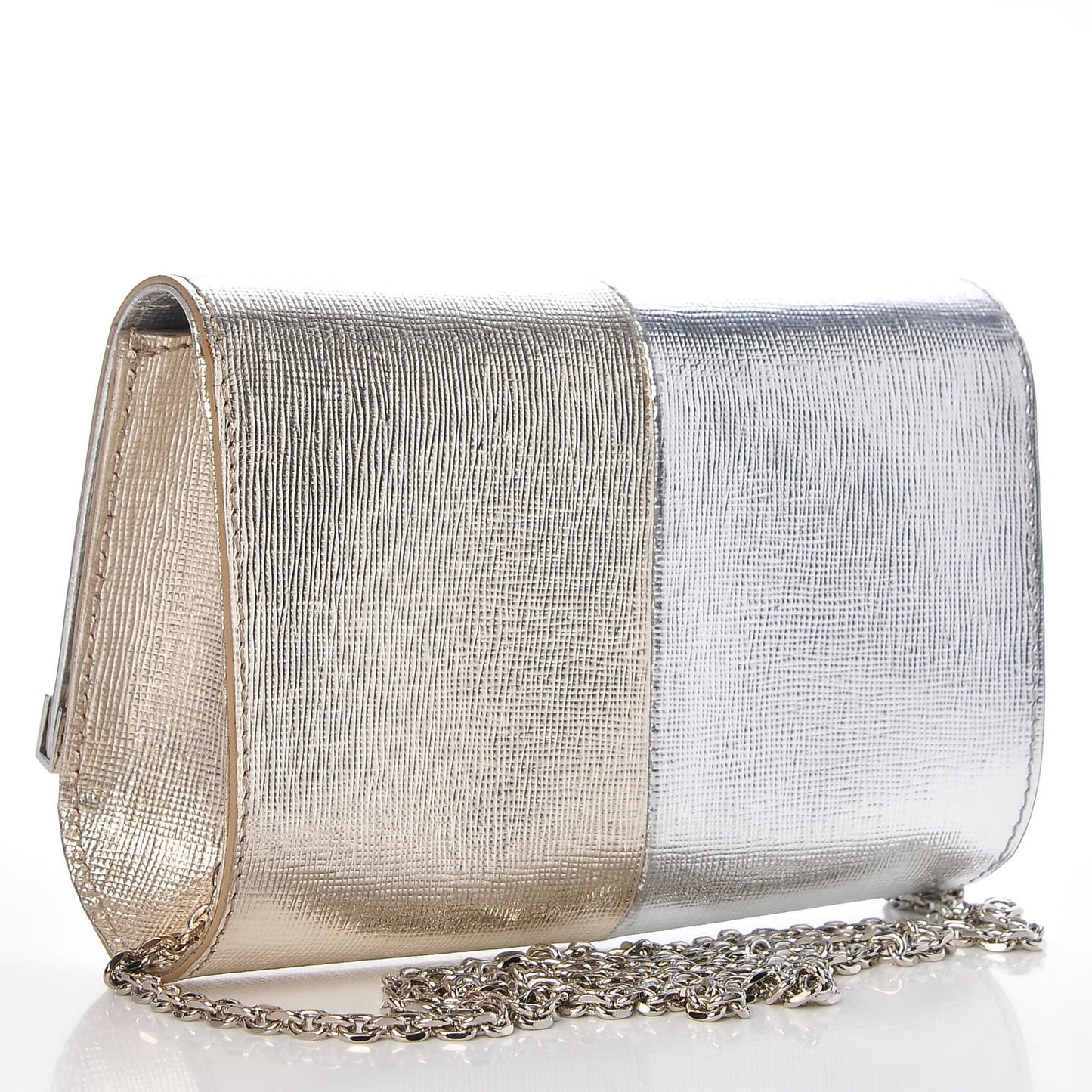 Vitello Mirror Elite Bi-Color Mini Rush Clutch Argento Champagne