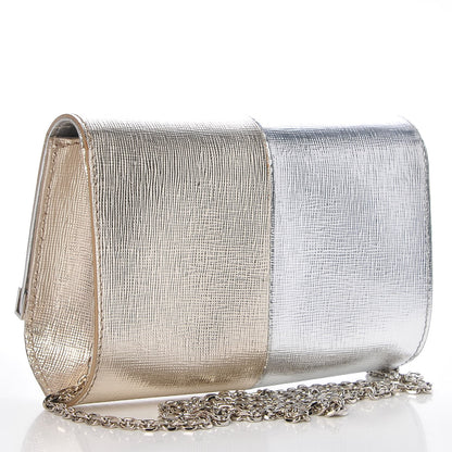 Fendi Vitello Mirror Elite Bi-Color Mini Rush Clutch Argento Champagne 3 of 7