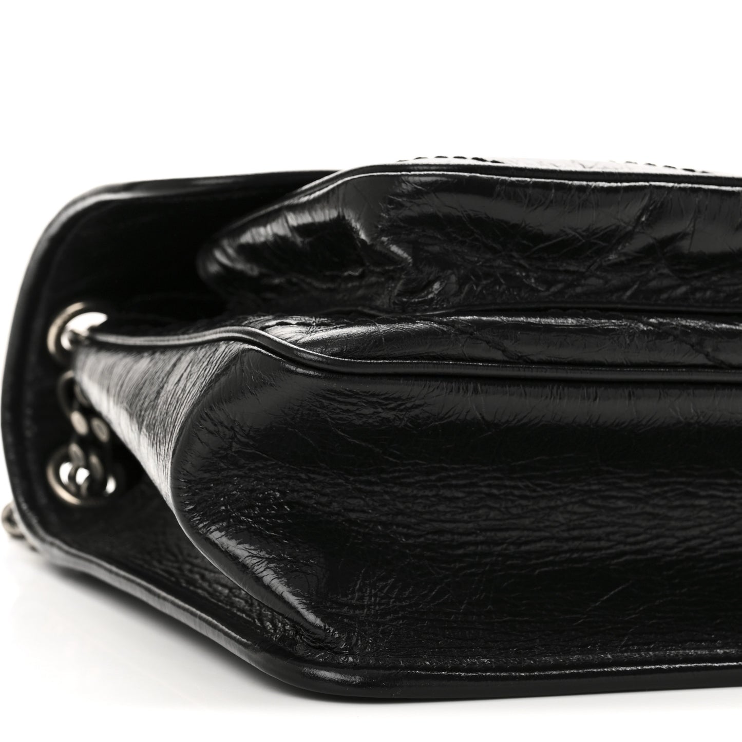 Crinkled Calfskin Matelasse Monogram Medium Niki Chain Satchel Black