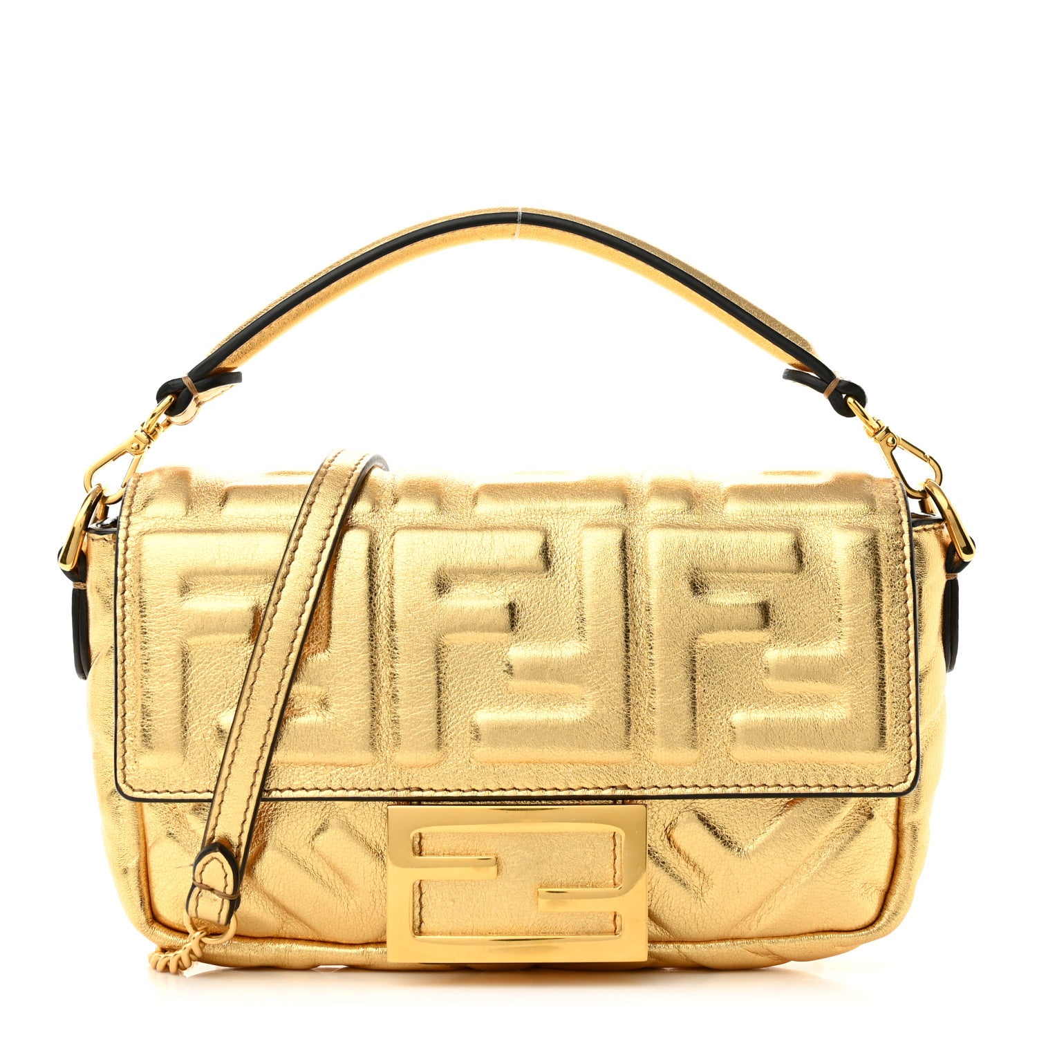 Fendi Vitello Catalan Mirror FF 1974 Embossed Mini Baguette Gold 1 of 11