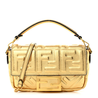 Fendi Vitello Catalan Mirror FF 1974 Embossed Mini Baguette Gold 1 of 11