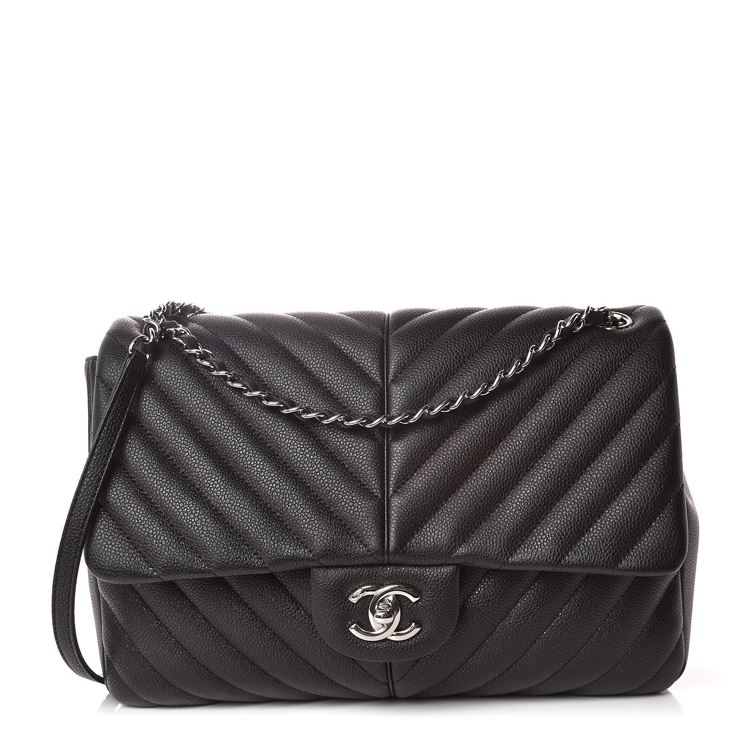 Chanel Caviar Chevron Quilted Large Puffy CC Flap Black 1 of 9