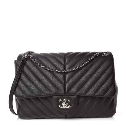 Chanel Caviar Chevron Quilted Large Puffy CC Flap Black 1 of 9
