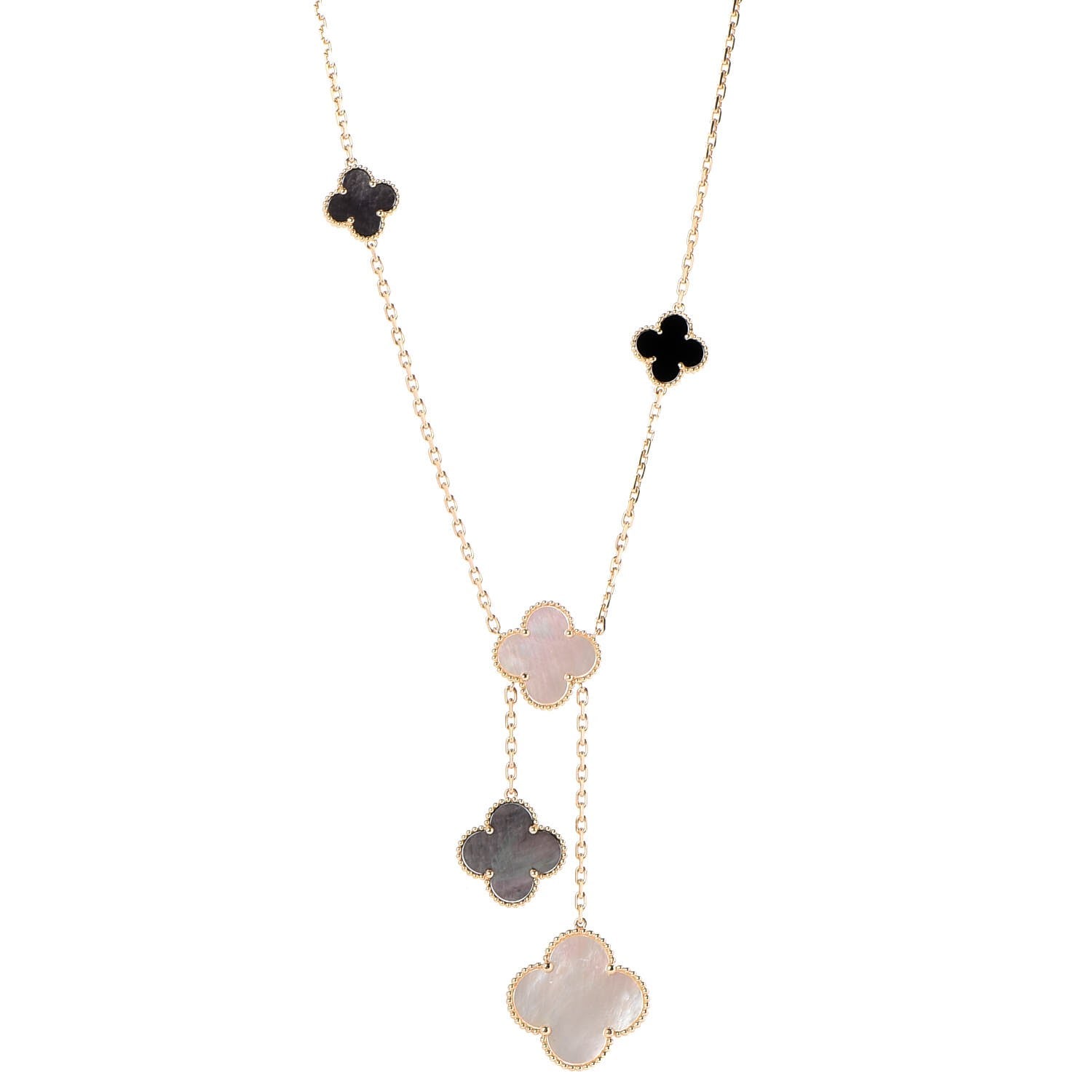 Van Cleef & Arpels 18K Yellow Gold Mother of Pearl Onyx 6 Motifs Magic Alhambra Necklace 1 of 4