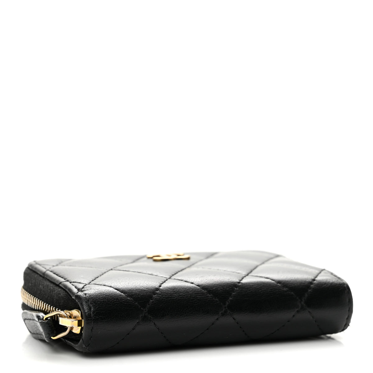 Lambskin Quilted Zip Coin Purse Black
