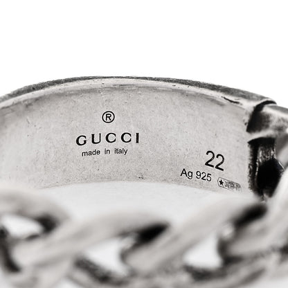 Gucci Sterling Silver Enamel Logo Chain Ring 62 10 Turquoise 4 of 5