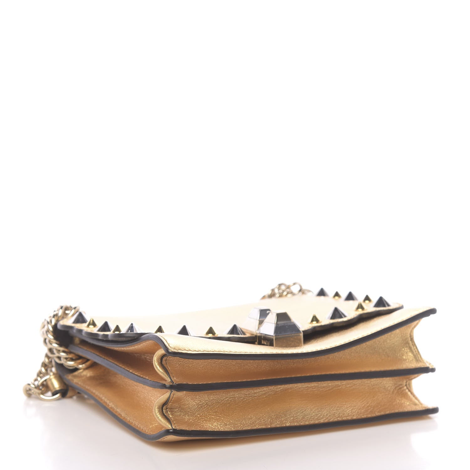 Fendi Vitello Catalan Mirror Scalloped Multi Studded Small Kan I Shoulder Bag Gold 4 of 10