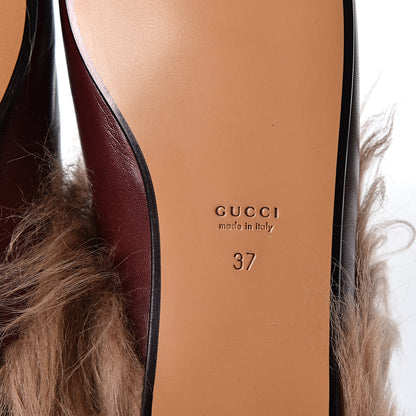 Gucci Malaga Kid Fur Womens Princetown Slippers 37 Vintage Bordeaux Naturale 8 of 9