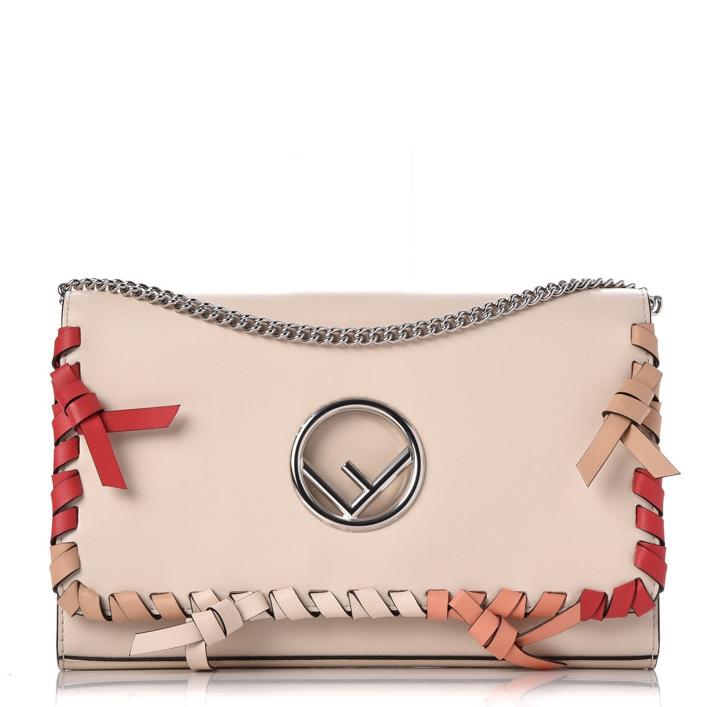 Vitello Liberty F is Fendi Whipstitch Bow Wallet On Chain Camelia Multicolor