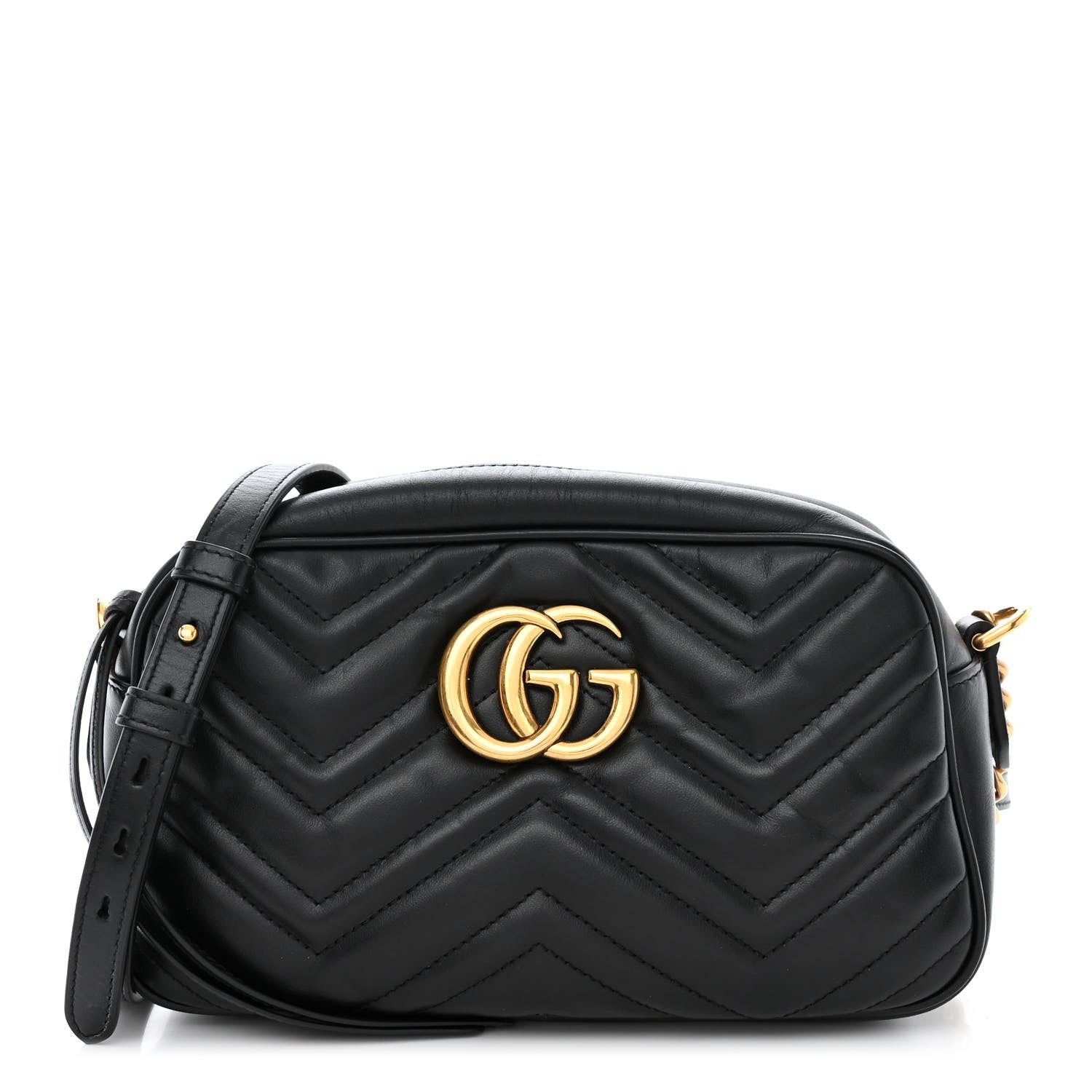 Gucci Calfskin Matelasse Small GG Marmont Chain Shoulder Bag Black 1 of 10
