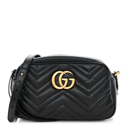 Gucci Calfskin Matelasse Small GG Marmont Chain Shoulder Bag Black 1 of 10
