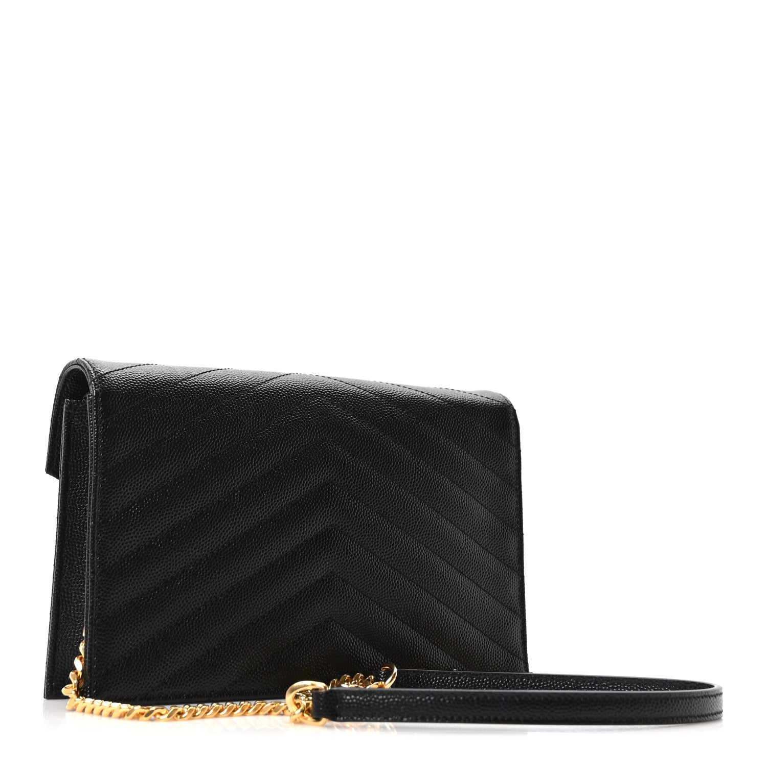 Saint Laurent Grain De Poudre Matelasse Chevron Monogram Envelope Chain Wallet Black 3 of 10