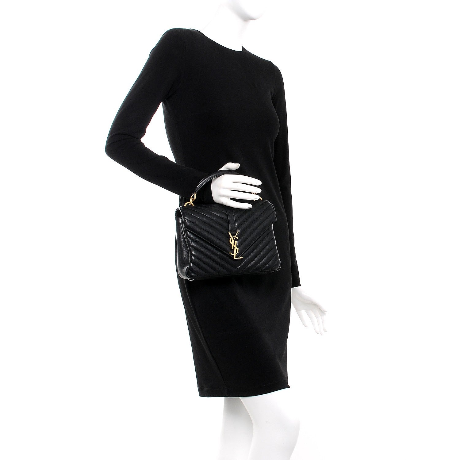 Saint Laurent Sheepskin Matelasse Chevron Monogram Medium College Bag Black 2 of 7