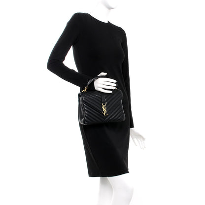 Saint Laurent Sheepskin Matelasse Chevron Monogram Medium College Bag Black 2 of 7