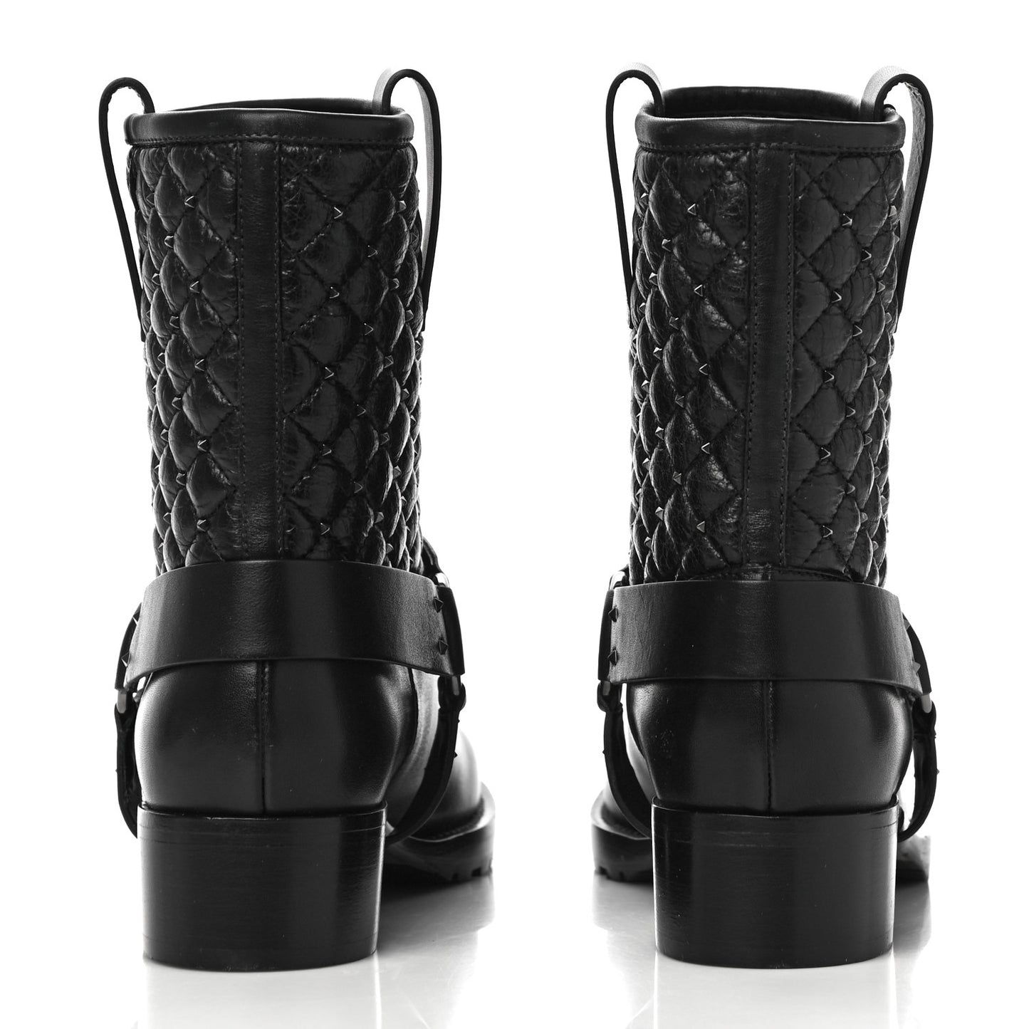 Calfskin Crackled Lambskin Rockstud Spike 20mm Biker Boots 37 Black