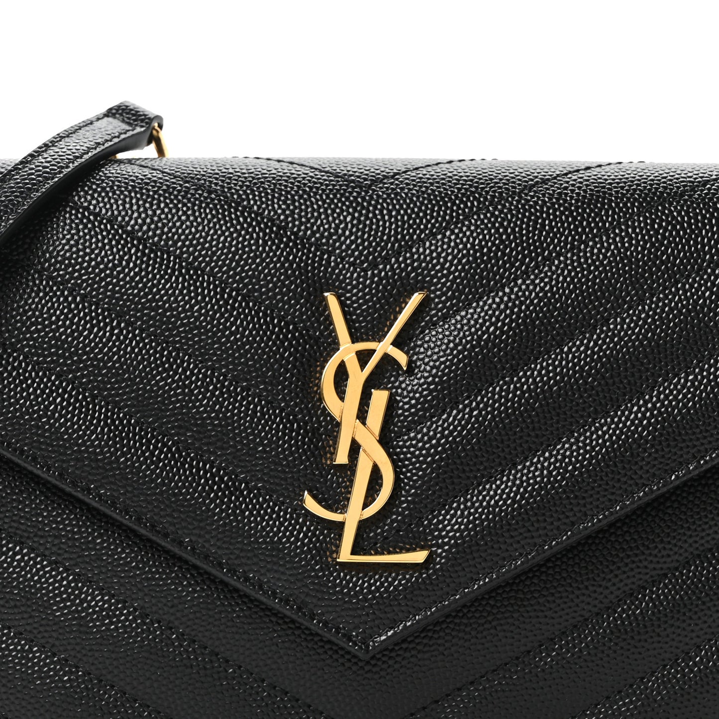Grain De Poudre Matelasse Chevron Monogram Envelope Chain Wallet Black