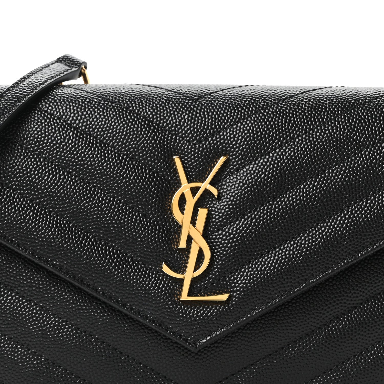 Saint Laurent Grain De Poudre Matelasse Chevron Monogram Envelope Chain Wallet Black 8 of 10