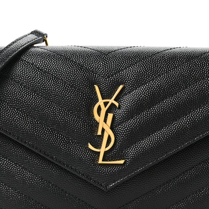 Saint Laurent Grain De Poudre Matelasse Chevron Monogram Envelope Chain Wallet Black 8 of 10