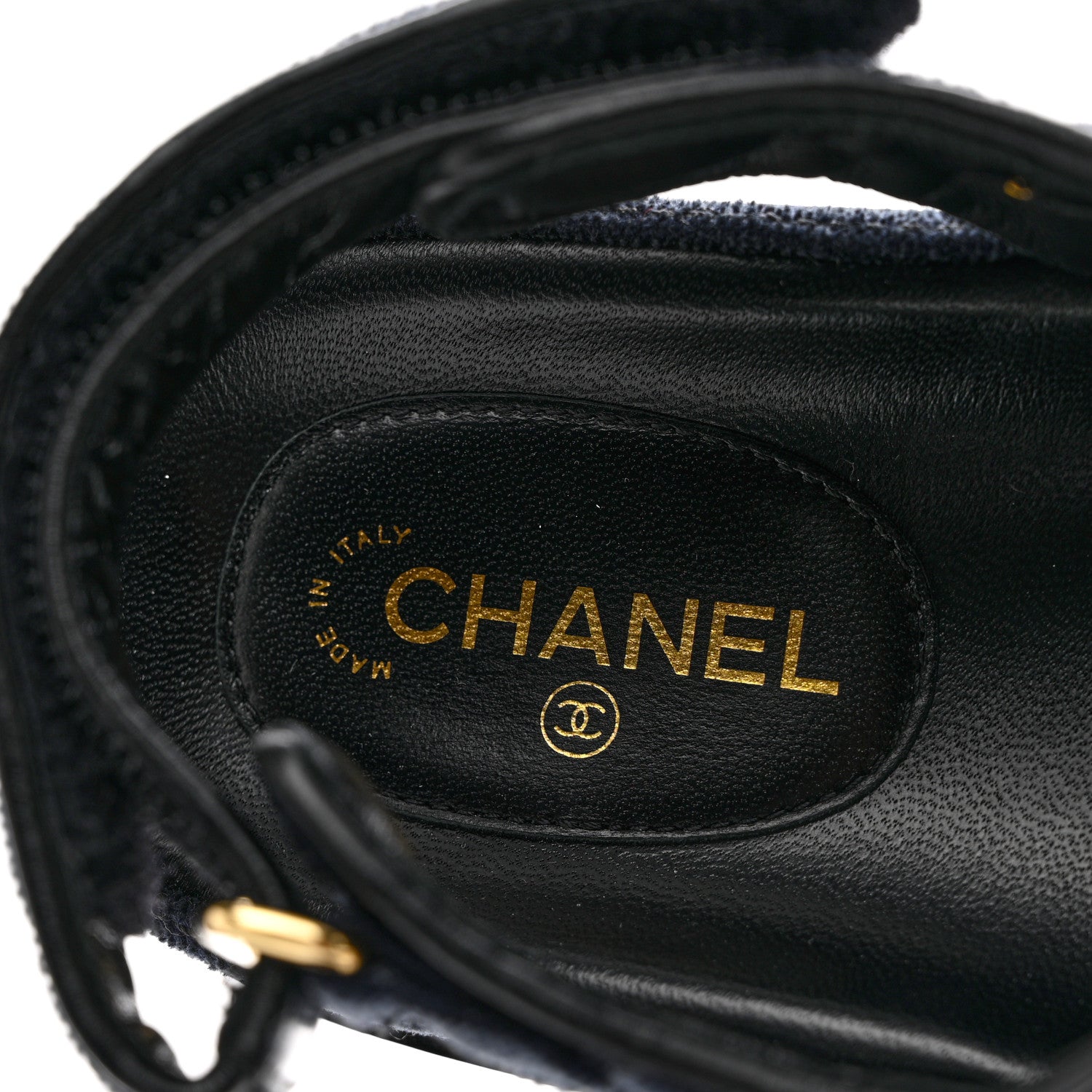 Chanel Velvet Velcro Dad Sandals 37.5 Navy Blue 7 of 9