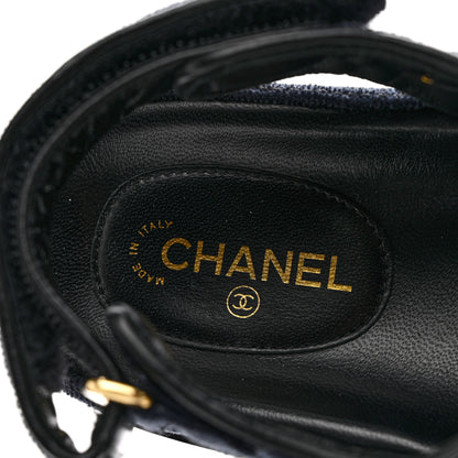 Chanel Velvet Velcro Dad Sandals 37.5 Navy Blue 7 of 9