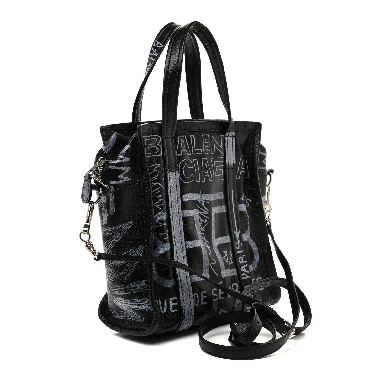 Balenciaga Agneau Arena Graffiti All Over XS Bazar Shopper Tote Black White 3 of 11