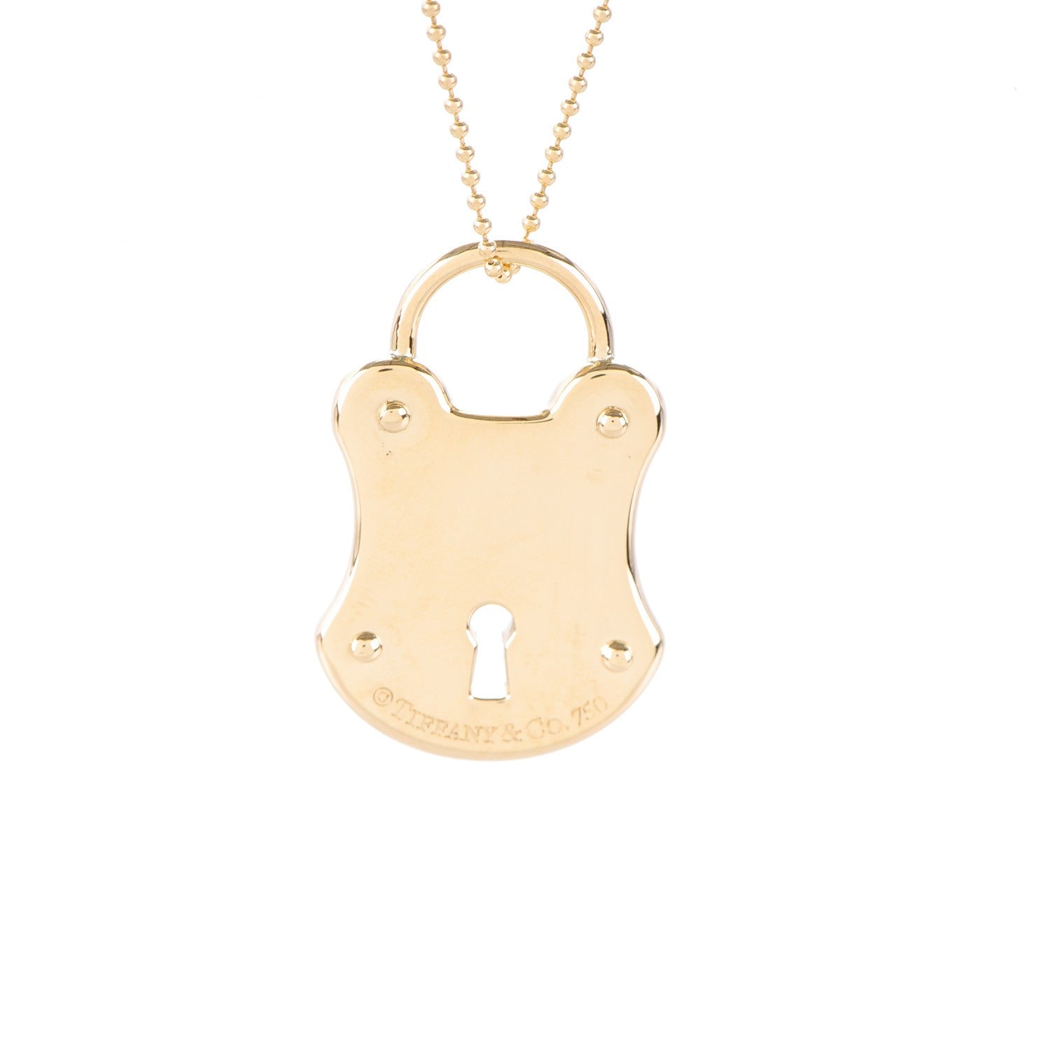 Tiffany 18K Yellow Gold Diamond Emblem Lock Pendant Necklace 4 of 7