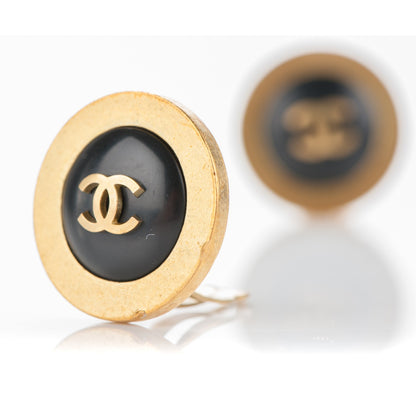 Chanel CC Clip On Earrings Black Gold 3 of 7